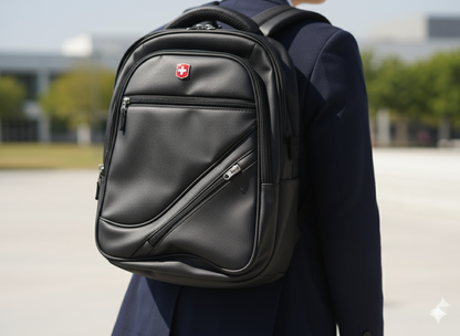 Stylish Black Faux Leather Laptop Backpack - Business & Travel Ready