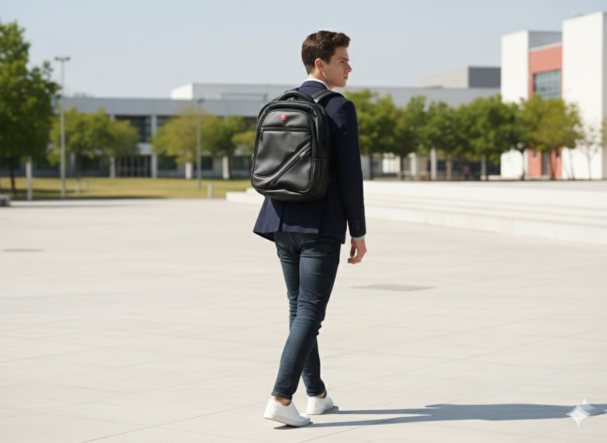 Stylish Black Faux Leather Laptop Backpack - Business & Travel Ready