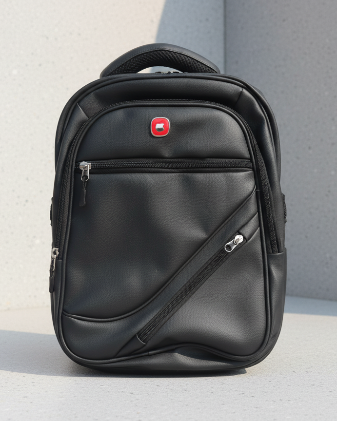 Stylish Black Faux Leather Laptop Backpack - Business & Travel Ready