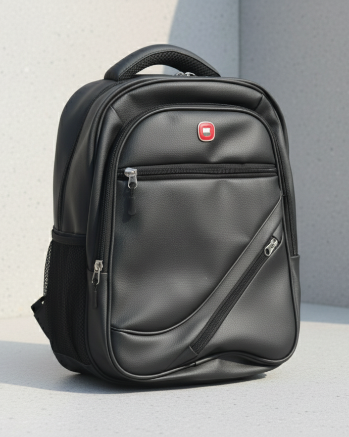 Stylish Black Faux Leather Laptop Backpack - Business & Travel Ready