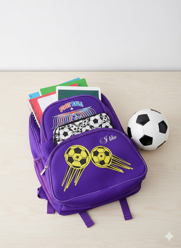 Vibrant Purple Football-Themed School Backpack