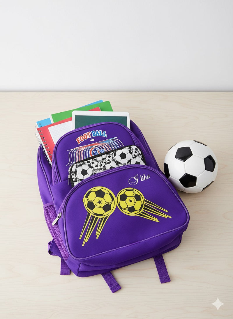 Vibrant Purple Football-Themed School Backpack