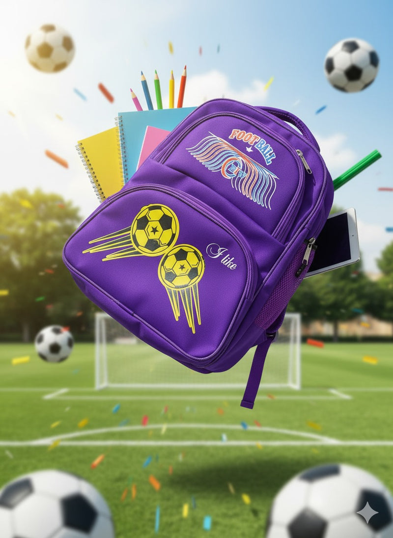 Vibrant Purple Football-Themed School Backpack