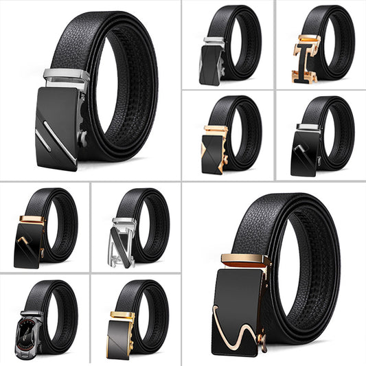 Men's cowhide belt high-end automatic buckle leather belt men's young and middle-aged leisure business pants men spot