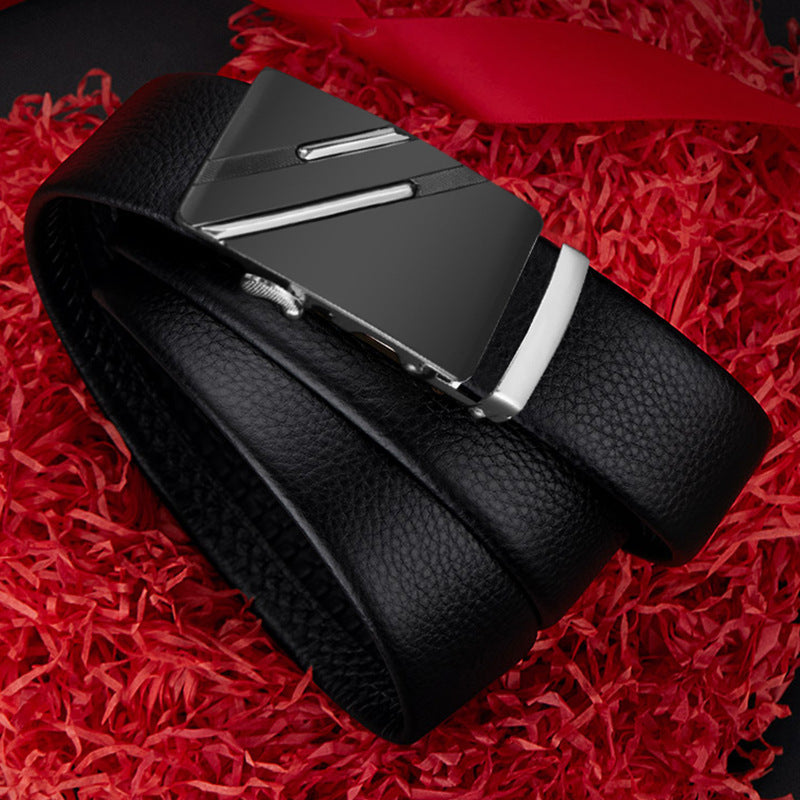 Men's cowhide belt high-end automatic buckle leather belt men's young and middle-aged leisure business pants men spot